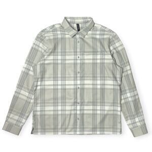 Lululemon Masons Peak Flannel SIZE XXL Gray White Plaid Long Sleeve Button Shirt